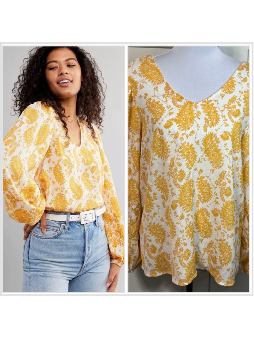 Buckle Daytrip woven paisley V-Neck Blouse yellow size medium